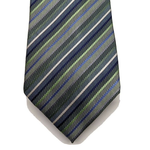 Croft and Barrow Green & Blue Striped Silk Necktie - Picture 1 of 6